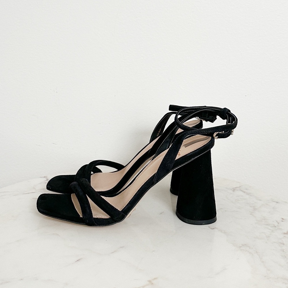 Sam Edelman Black Suede Strappy Block Heel Sandals - Picture 7 of 10